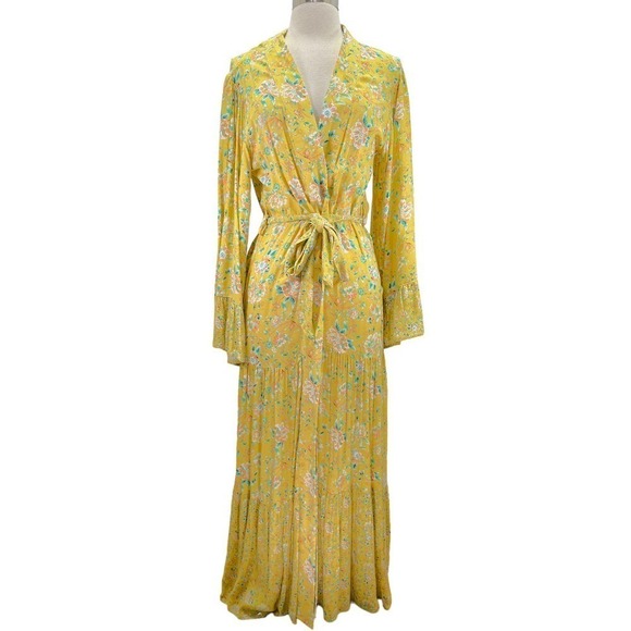 Chelsea & Violet NWT Floral Print Yellow Flowing Dusty Citron Duster Kimono Med - Picture 3 of 15